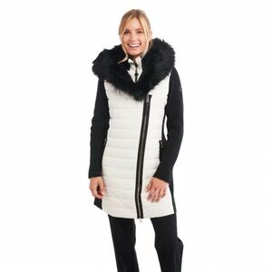 Calvin Klein Black and White Puffer Coat with Faux Fur Hood